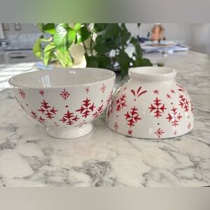 Crate & Barrel Footed Red and White Bowls